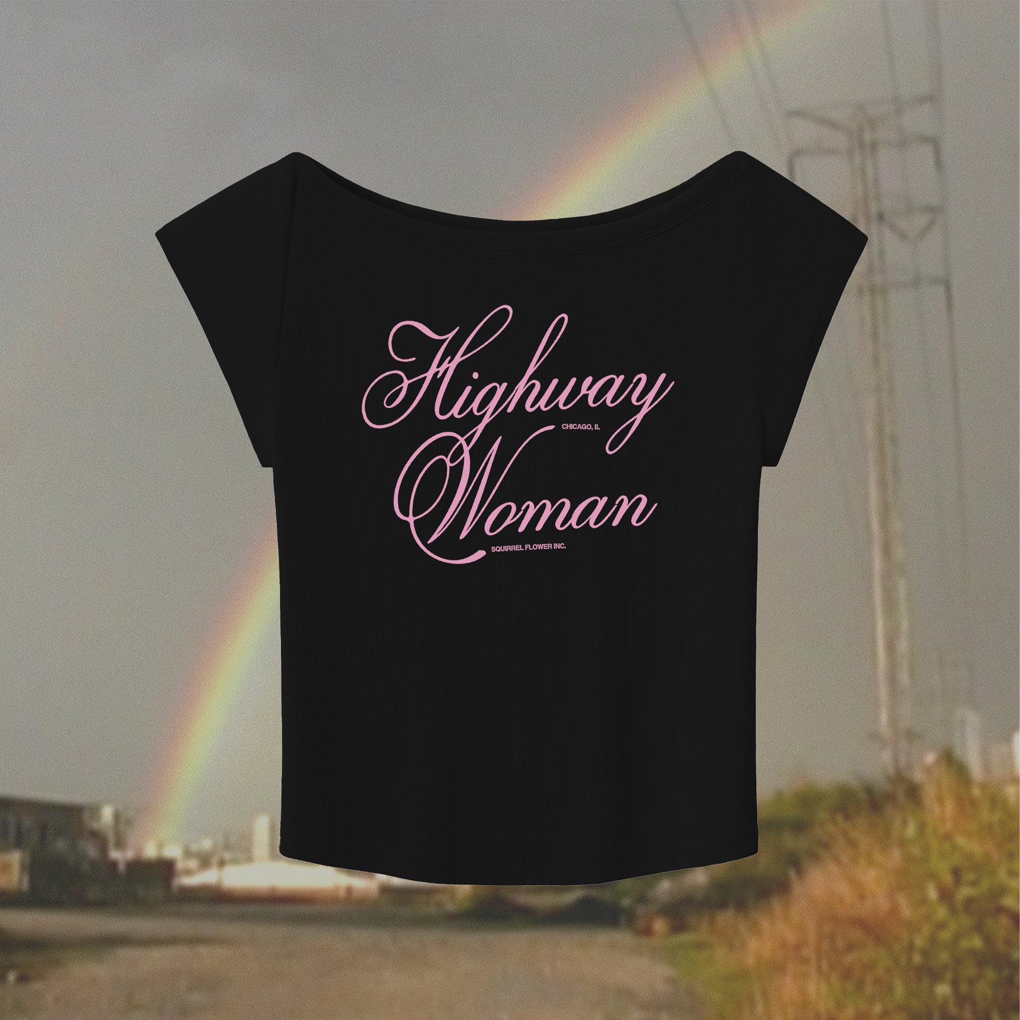 Squirrel Flower - Highway Woman Wide Neck Baby Tee
